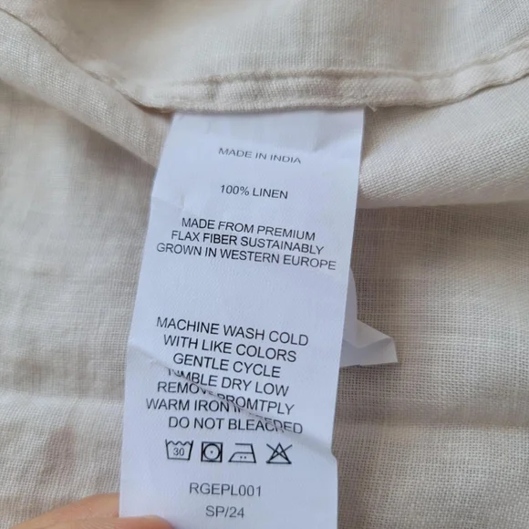 Quince 100% European Linen Smocked Midi Dress, Sand Beige, L - Picture 9 of 9